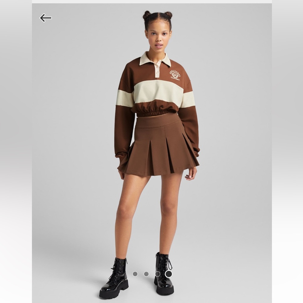 Bershka Brown Skater Mini Skirt Pleated Casual